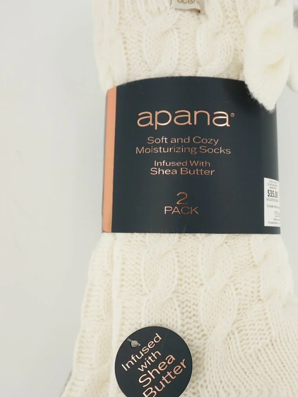 Apana Moisturizing Socks Shea Butter 2 Pack Lounge Socks With Bows OS